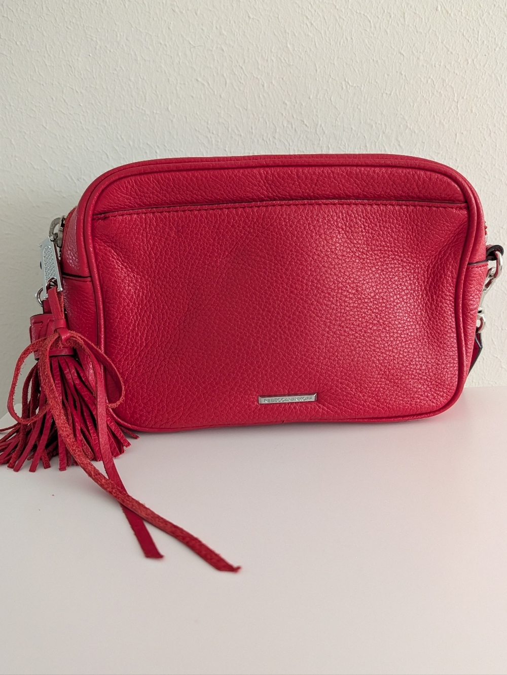 Rebecca Mink off Red Studded Pebbled Crossbody Bag